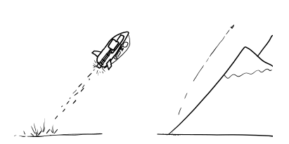 a pilot leaves an area very quickly by shooting it a lot and then flies over a mountain.